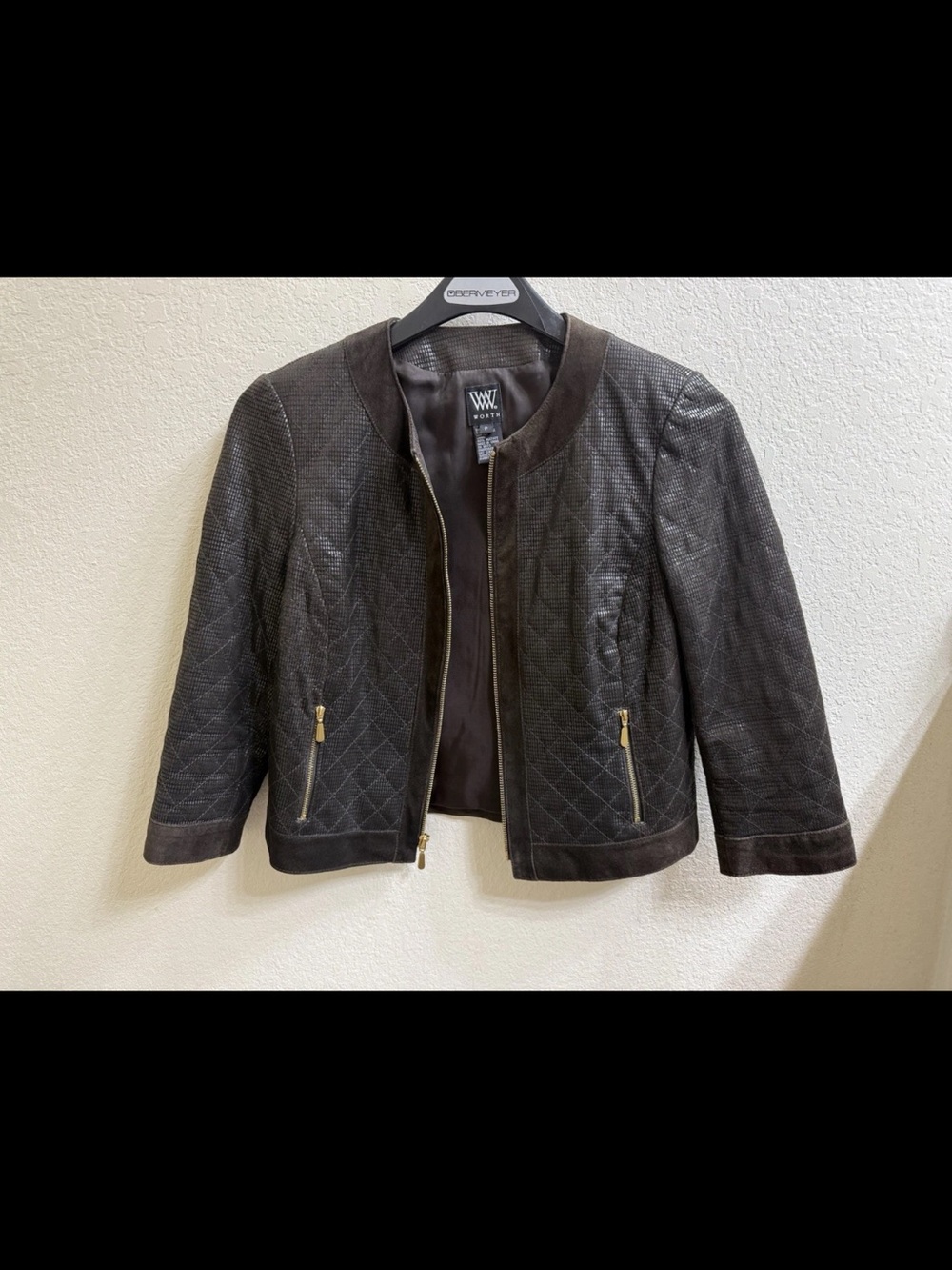 Worth Black Quilted Leather Jacket with Gold Zippers